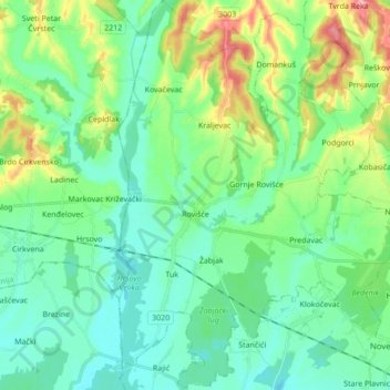 Općina Rovišće topographic map, elevation, terrain