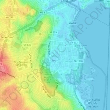Belle Haven topographic map, elevation, terrain
