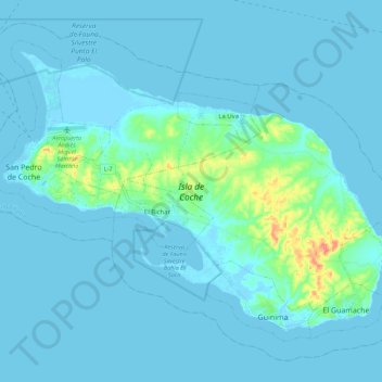 Coche Island topographic map, elevation, terrain