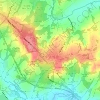 Ashurst Wood topographic map, elevation, terrain