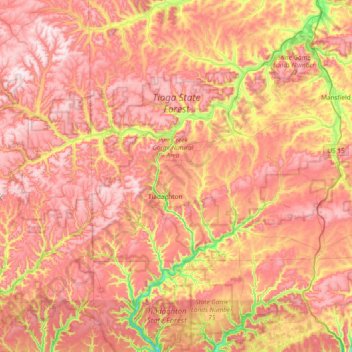 Tioga State Forest topographic map, elevation, terrain