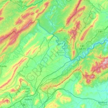 Botetourt County topographic map, elevation, terrain