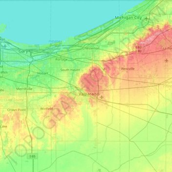 Porter County topographic map, elevation, terrain