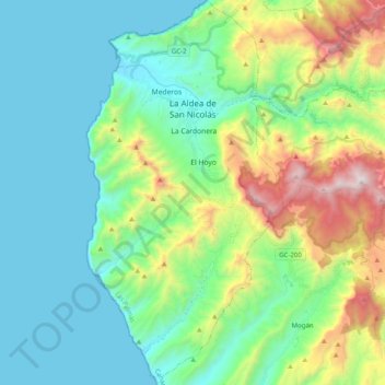 La Aldea de San Nicolás topographic map, elevation, terrain