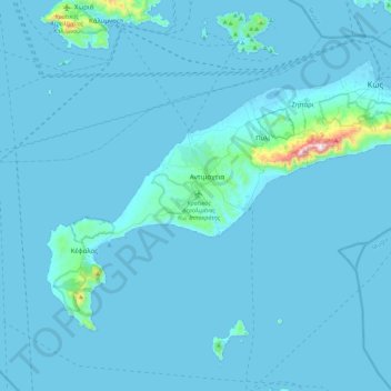 Kos Regional Unit topographic map, elevation, terrain