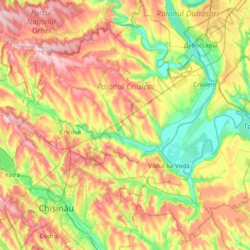 Criuleni District topographic map, elevation, terrain