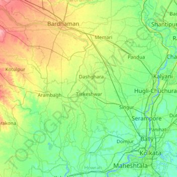 Hooghly topographic map elevation - Thumbnail