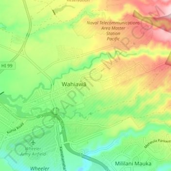 Wahiawa topographic map, elevation, terrain
