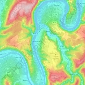 Neumagen-Dhron topographic map, elevation, terrain