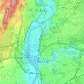 Chicopee topographic map, elevation, terrain