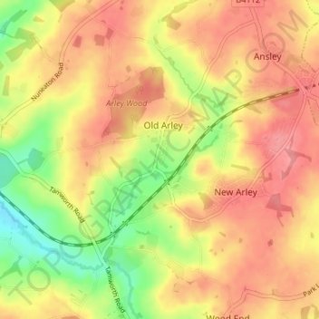 Arley CP topographic map, elevation, terrain