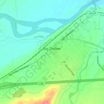 Big Timber topographic map, elevation, terrain