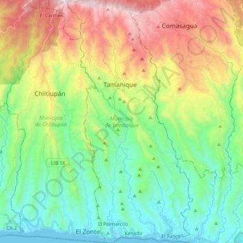 Municipio de Tamanique topographic map, elevation, terrain