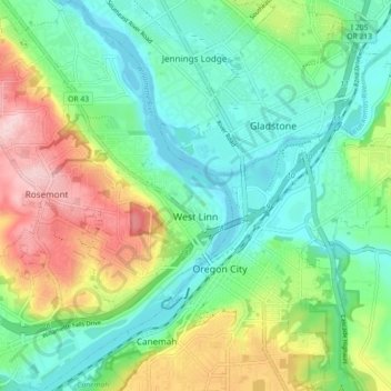 West Linn topographic map, elevation, terrain