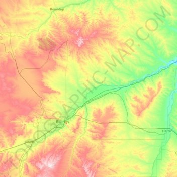 Yellowstone County topographic map, elevation, terrain