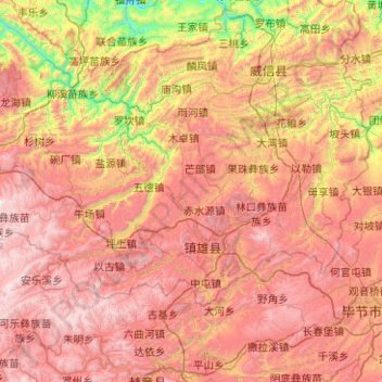 镇雄县 topographic map, elevation, terrain