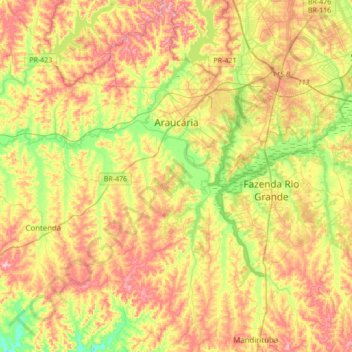 Araucária topographic map, elevation, terrain