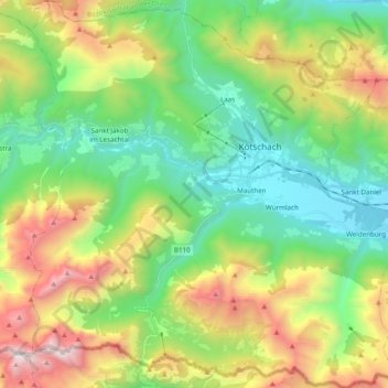 Kötschach-Mauthen topographic map, elevation, terrain
