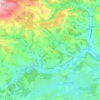 Redange-sur-Attert topographic map, elevation, terrain