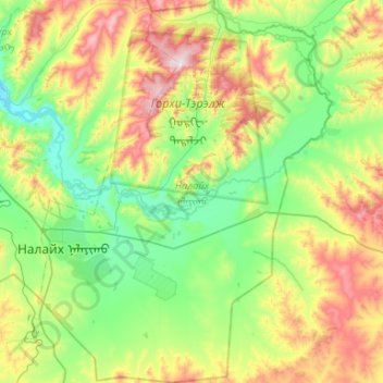Nalaikh topographic map, elevation, terrain