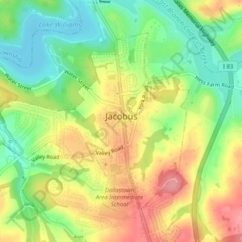 Jacobus topographic map, elevation, terrain