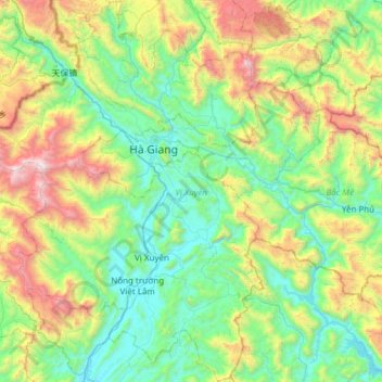 Vị Xuyên District topographic map, elevation, terrain
