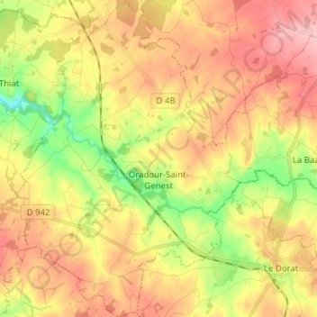 Oradour-Saint-Genest topographic map, elevation, terrain