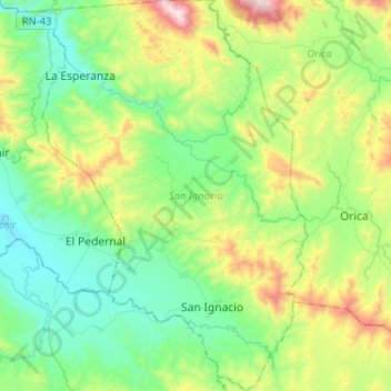 San Ignacio topographic map, elevation, terrain