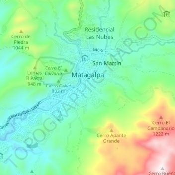 Matagalpa topographic map, elevation, terrain