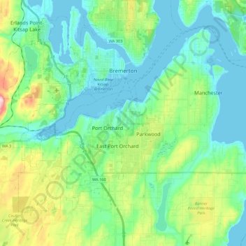 Bremerton topographic map, elevation, terrain