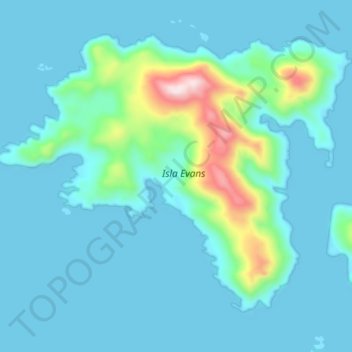 Isla Evans topographic map, elevation, terrain