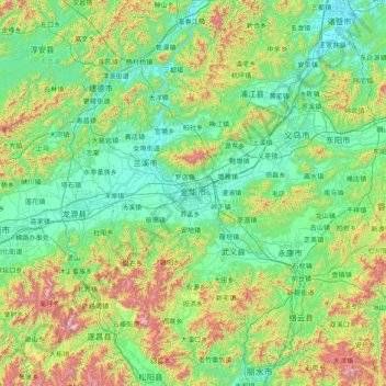 Jinhua topographic map, elevation, terrain