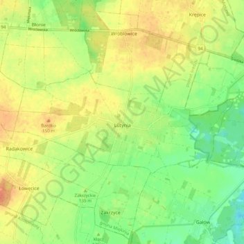 Lutynia topographic map, elevation, terrain