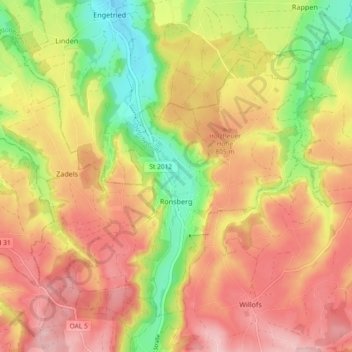 Ronsberg topographic map, elevation, terrain