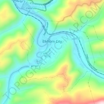 Elkhorn City topographic map, elevation, terrain