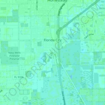 Florida City topographic map, elevation, terrain