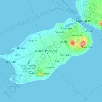 Dauis topographic map, elevation, terrain