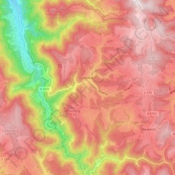 Gütenbach topographic map, elevation, terrain