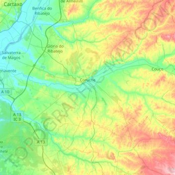 Coruche topographic map, elevation, terrain
