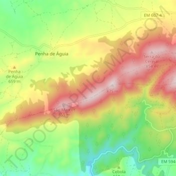 Linha de cumeada da serra da Marofa topographic map, elevation, terrain