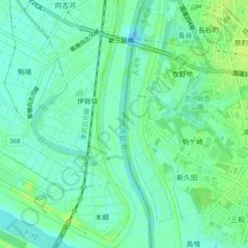 渡良瀬川 topographic map, elevation, terrain