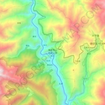 梅里雪山国家公园景区 topographic map, elevation, terrain