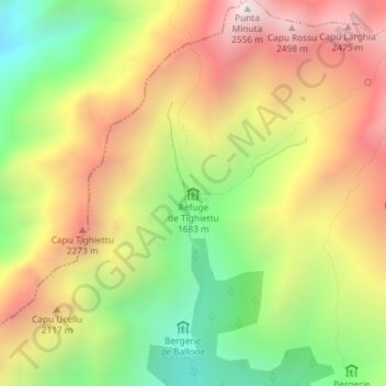Refuge de Tighiettu topographic map, elevation, terrain