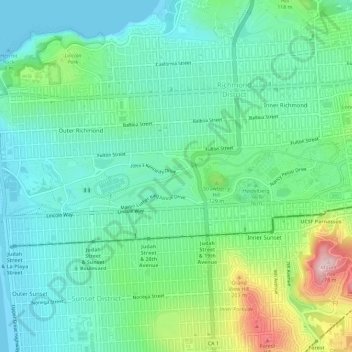 Golden Gate Park topographic map, elevation, terrain