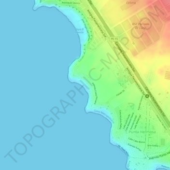 Playa Señoritas topographic map, elevation, terrain