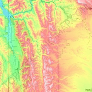 Wyoming Range topographic map, elevation, terrain