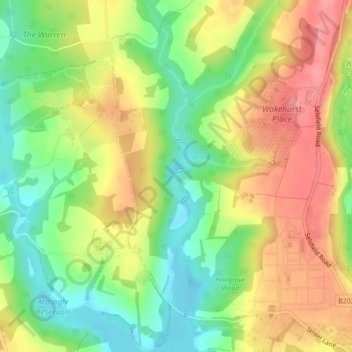 Ardingly Reservoir topographic map, elevation, terrain