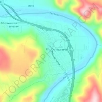 Rio Dell topographic map, elevation, terrain