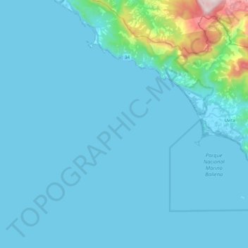 Parque Nacional Marino Ballena topographic map, elevation, terrain