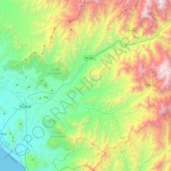Río Chancay topographic map, elevation, terrain